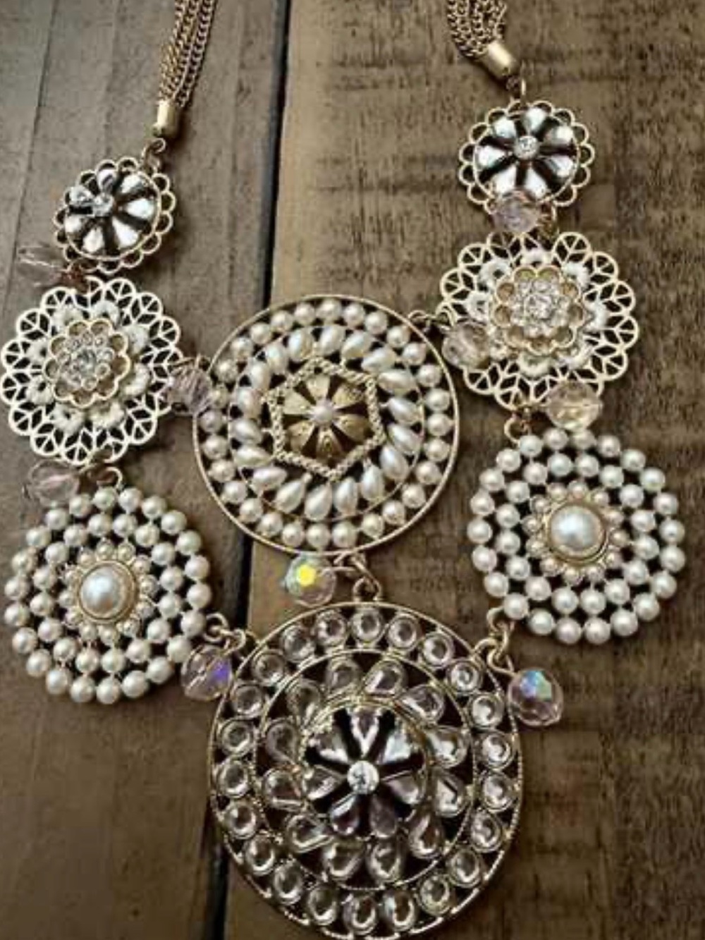 Plunder Gold and Pearl Medallion Statement Necklace - Picture 4 of 4